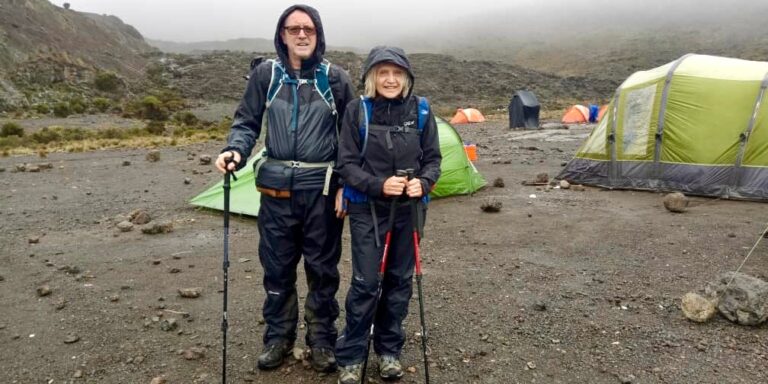 In our waterproofs ready to start hiking for the day